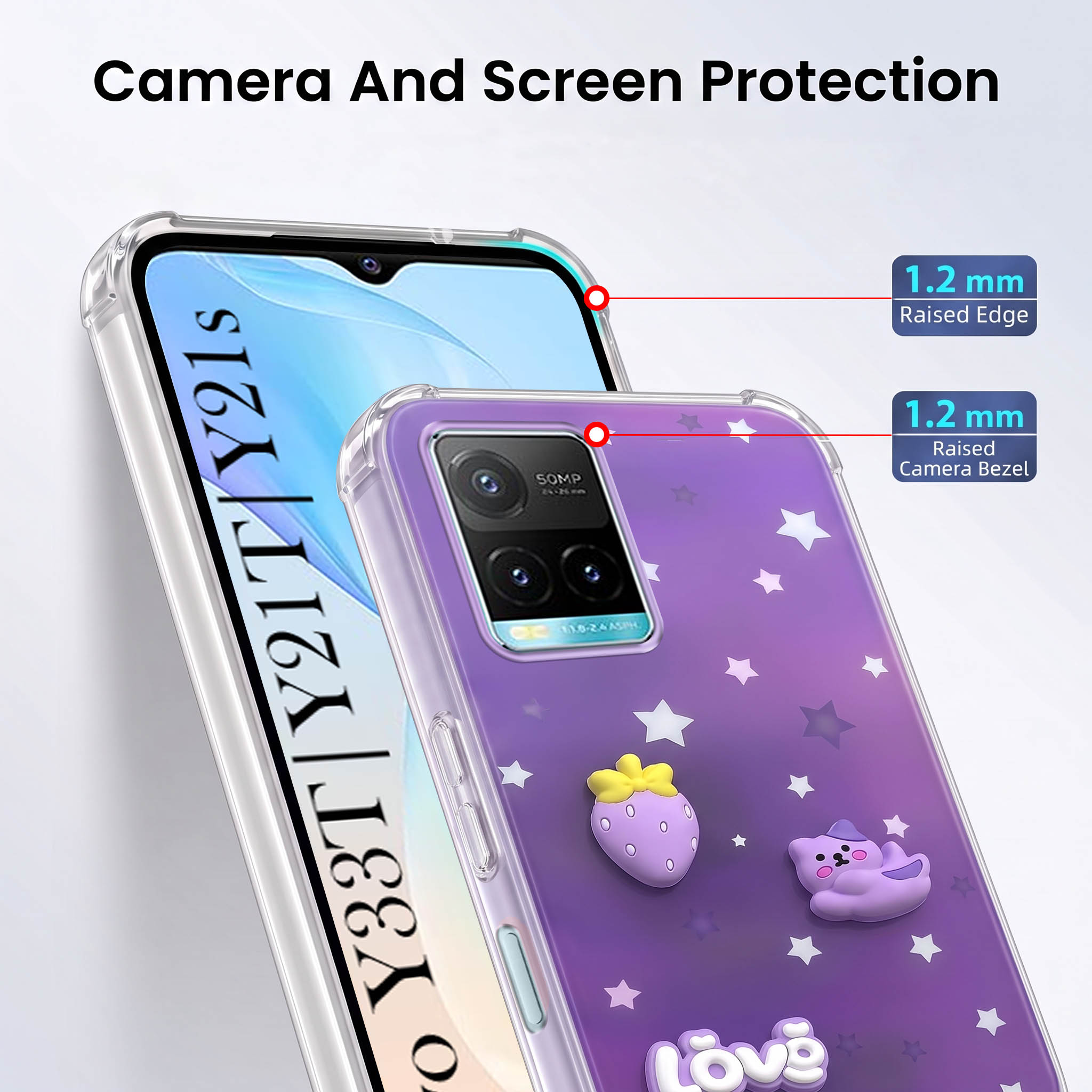 For Vivo Y33T | Vivo Y21T | Vivo Y21s Back Cover Case (3D Cute Cartoons | Hard Back Side Soft | Matte Premium Finish | HD Printing)
