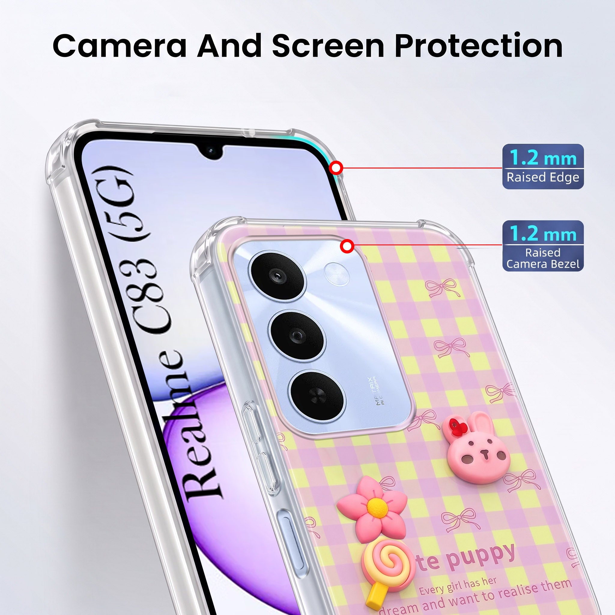 For Realme C83 5G Back Cover Case (3D Cute Cartoons | Hard Back Side Soft | Matte Premium Finish | HD Printing)
