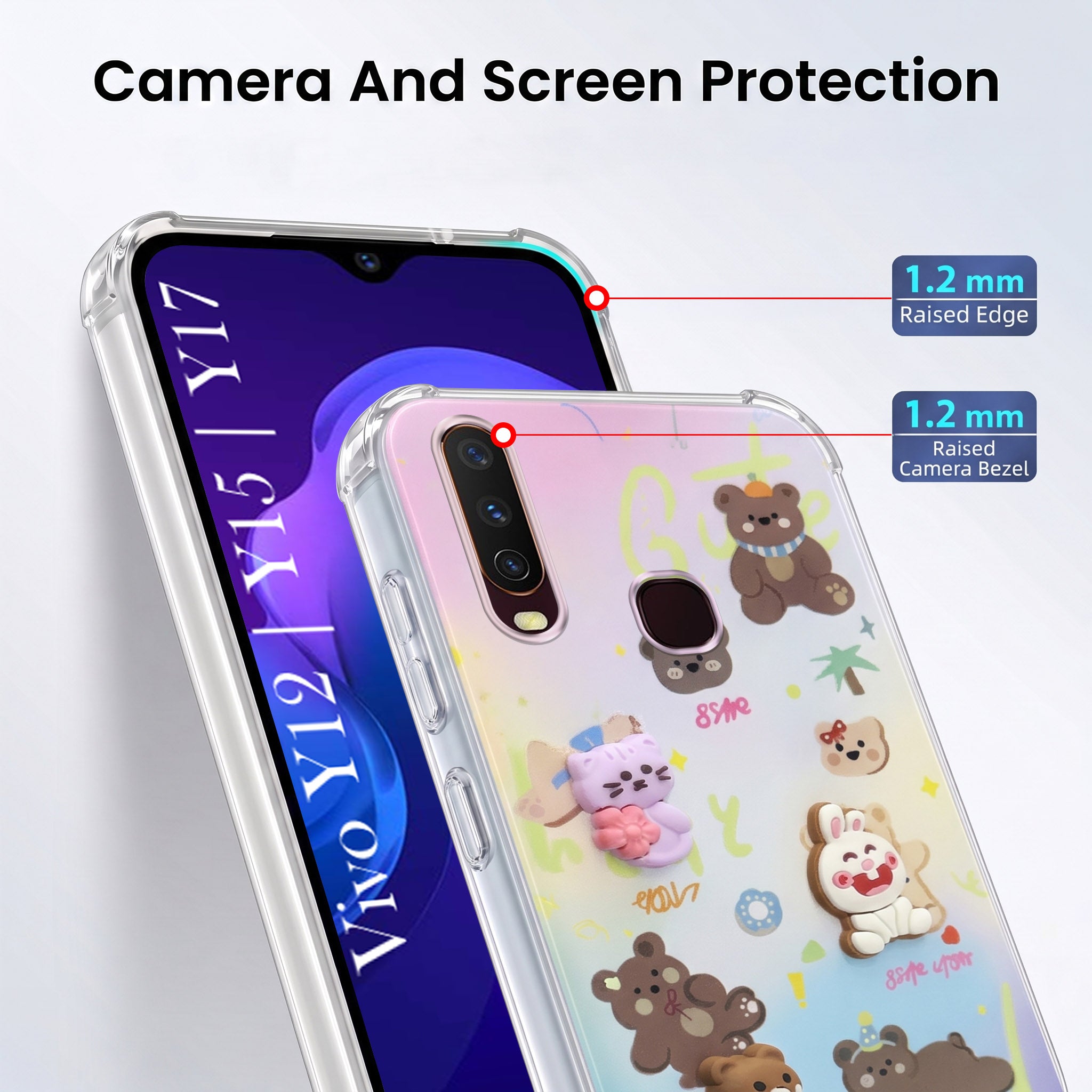 For Vivo Y12 | Y15 | Y17 Back Cover Case (3D Cute Cartoons | Hard Back Side Soft | Matte Premium Finish | HD Printing)