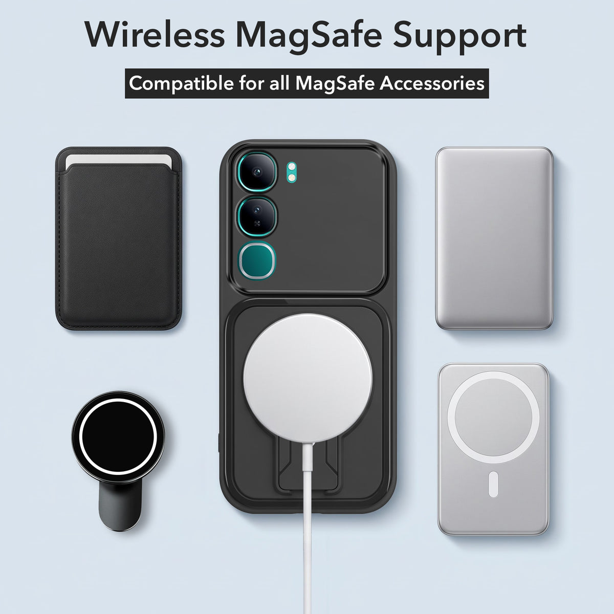 For Vivo Y300 Back Case Cover Metallic (Hybrid Armor Kickstand | MagSafe Compatible | Camera Protection Shockproof)