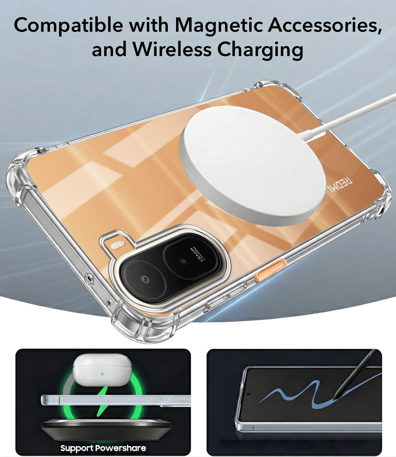 For Redmi A7 Pro 5G Back Cover Shockproof Crystal-Clear (Magsafe Wireless Support | Drop & Camera Protection | Hard Polycarbonate)