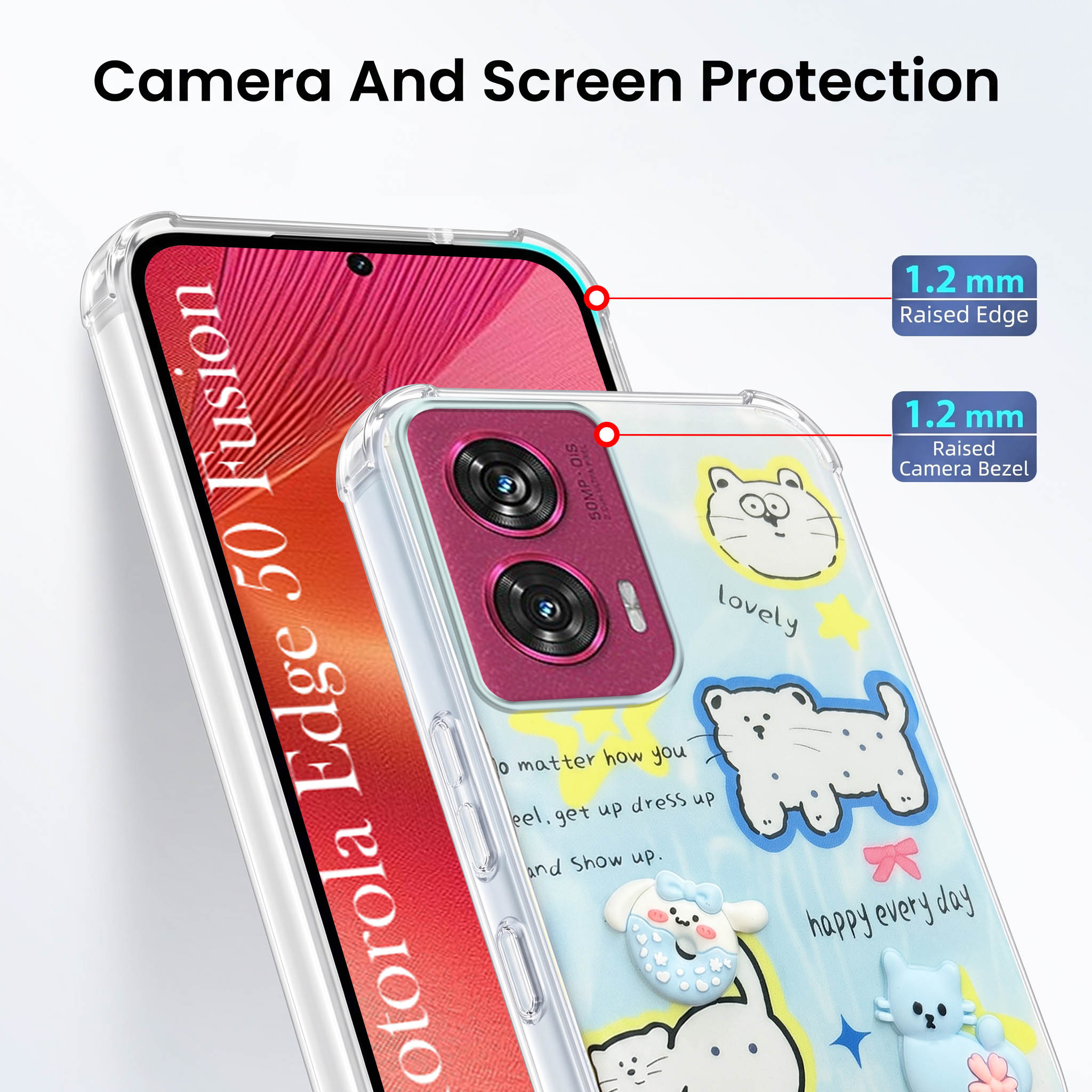 For Motorola Moto Edge 50 Fusion Back Cover Case (3D Cute Cartoons | Hard Back Side Soft | Matte Premium Finish | HD Printing)