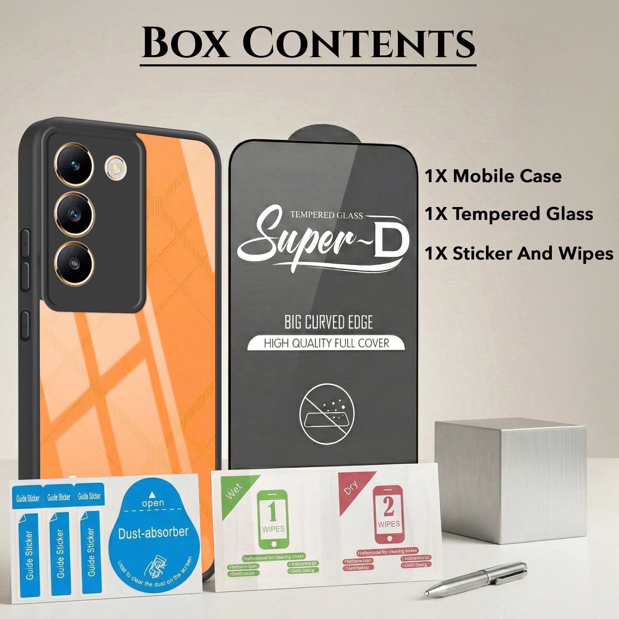For Vivo Y200e Combo with Back Cover and 9H Tempered Glass (Lifetime Anti-Yellow | Crystal Clear Shockproof | Oleophobic Coating Screen Glass)