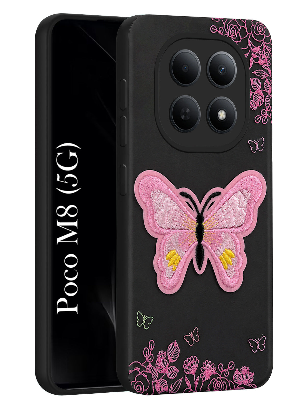 For Poco M8 5G Back Cover Case (Soft Butterfly Embroidery | Women Teen Girls | Camera Protection| Matte Silicone)