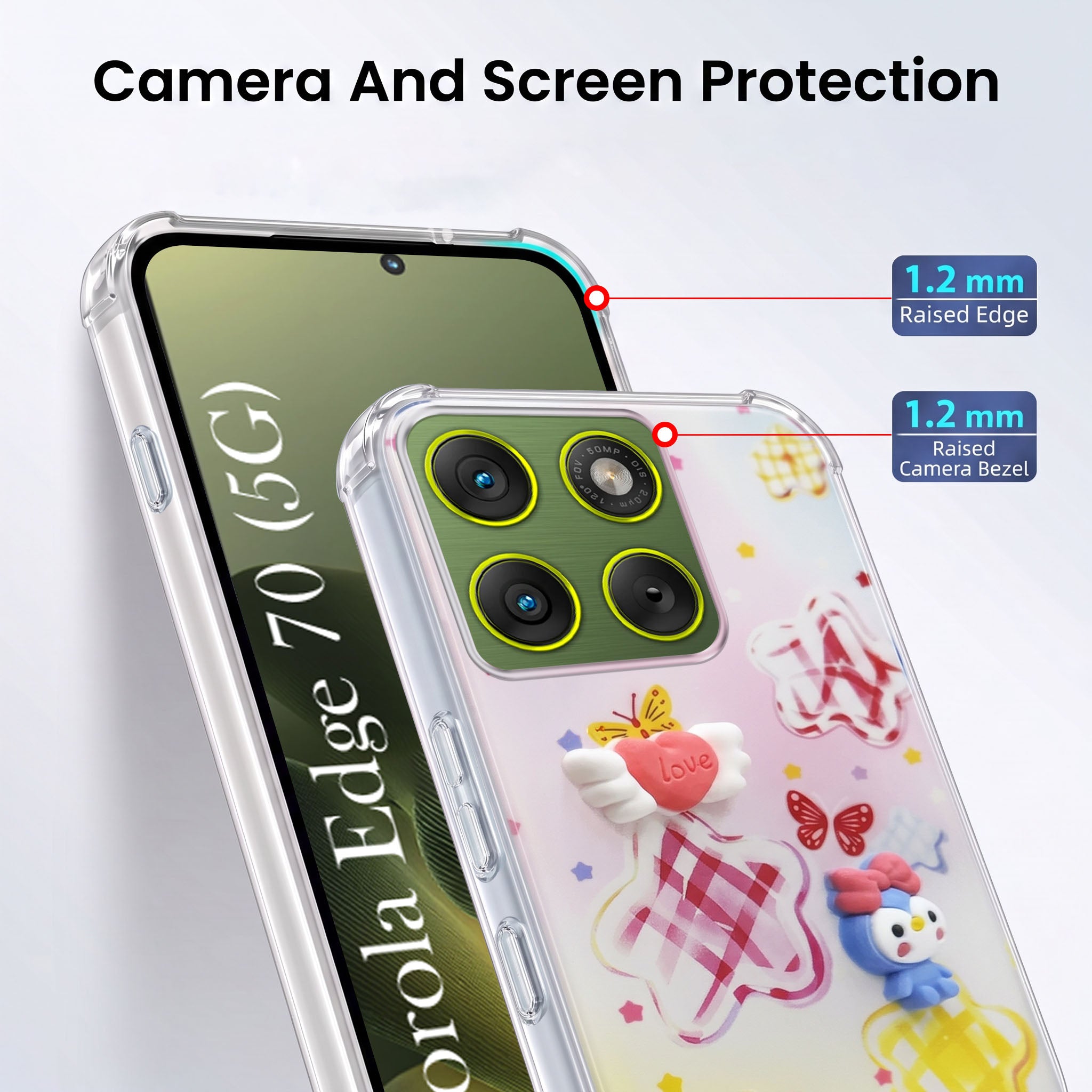 For Motorola Moto Edge 70 Back Cover Case (3D Cute Cartoons | Hard Back Side Soft | Matte Premium Finish | HD Printing)