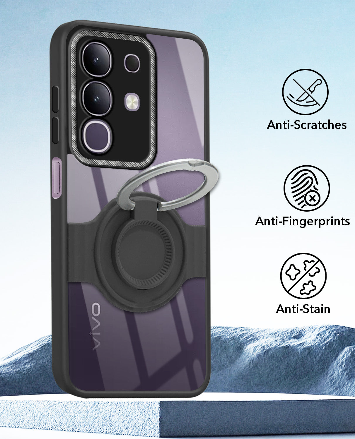For Vivo T4x | Vivo Y31 Pro Back Cover Case with stand (Built-in Ring Holder Kickstand | Lifetime Anti Yellow | Camera Protection)