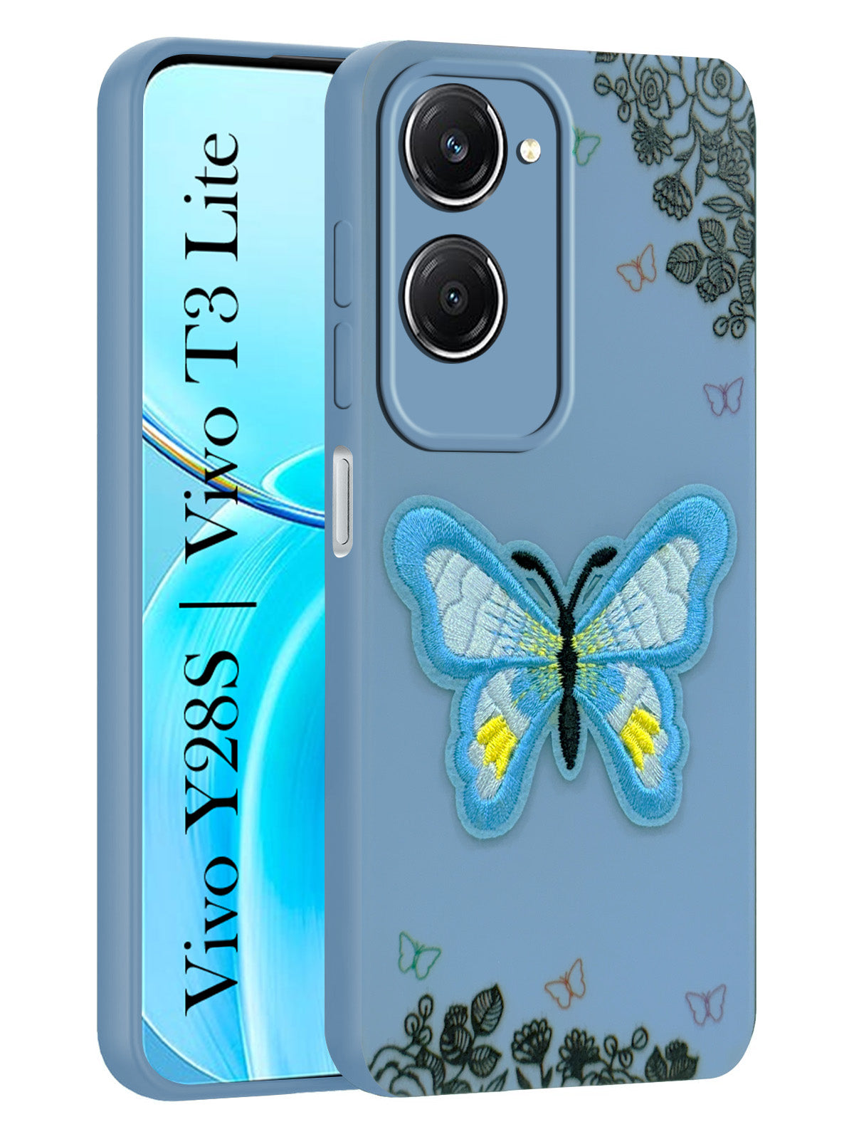 For Vivo T3 Lite 5G | Vivo Y28s 5G Back Cover Case (Soft Butterfly Embroidery | Women Teen Girls | Camera Protection| Matte Silicone)