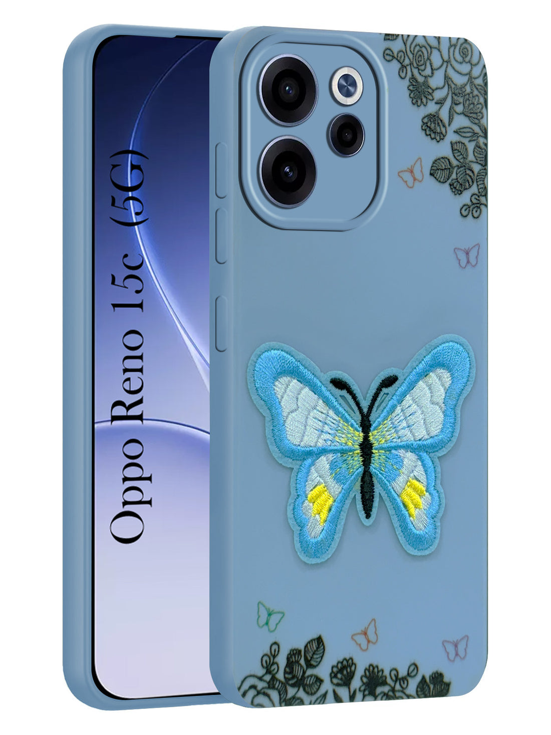For Oppo Reno 15c Back Cover Case (Soft Butterfly Embroidery | Women Teen Girls | Camera Protection| Matte Silicone)