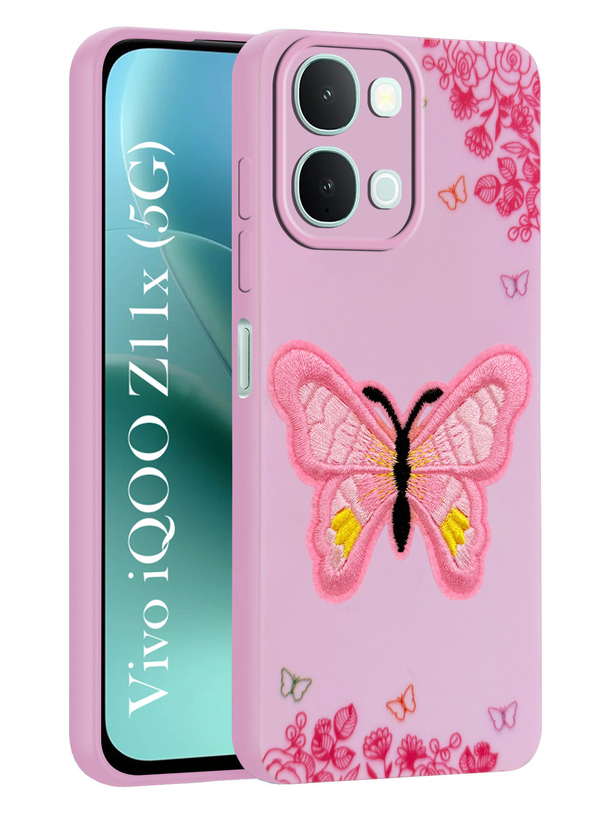 For Vivo iQOO Z11x 5G Back Cover Case (Soft Butterfly Embroidery | Women Teen Girls | Camera Protection| Matte Silicone)