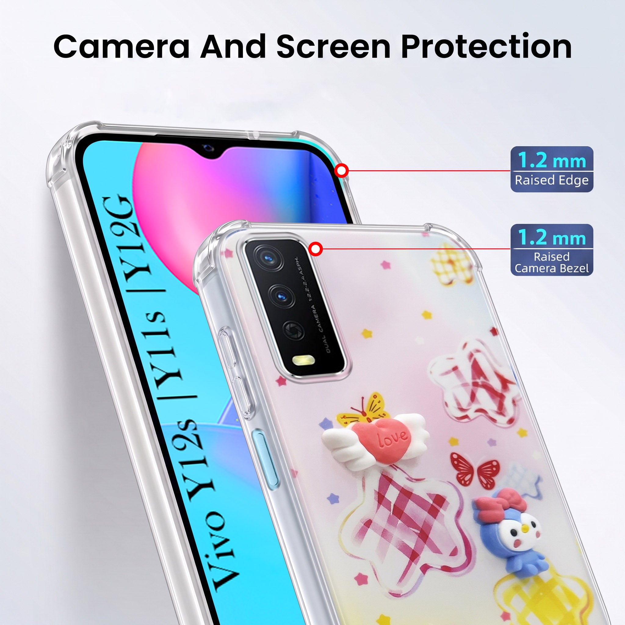 For Vivo Y12s | Y11s | Y12G Back Cover Case (3D Cute Cartoons | Hard Back Side Soft | Matte Premium Finish | HD Printing)