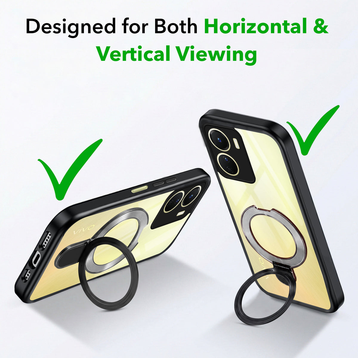For Vivo Y16 Back Cover Case (Kick Stand Ring Holder | Life time Anti Yellow | Camera Protection)