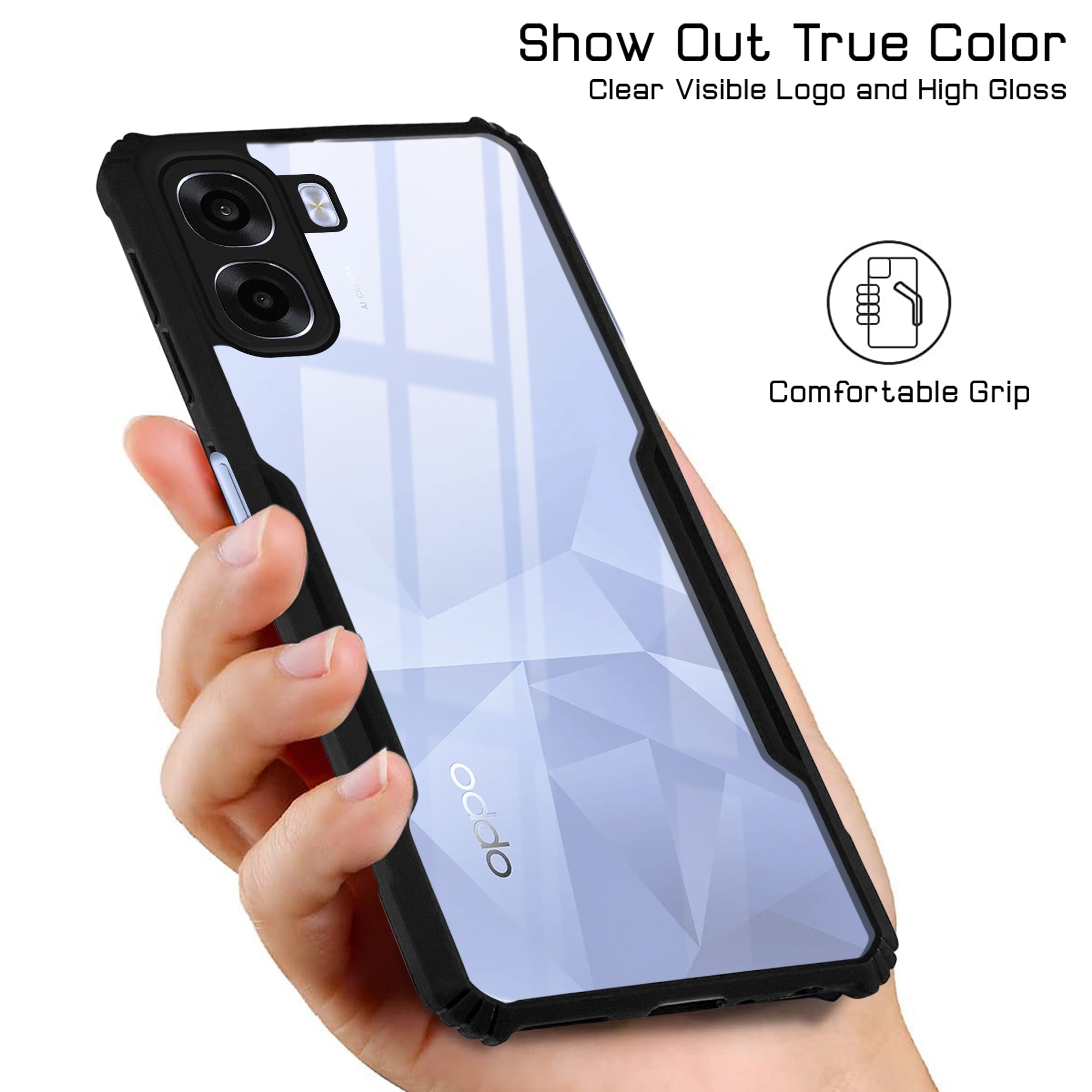 For Oppo K14x 5G Back Cover Case Hybrid (Shockproof with Polycarbonate Clear Panel | Professional Black)