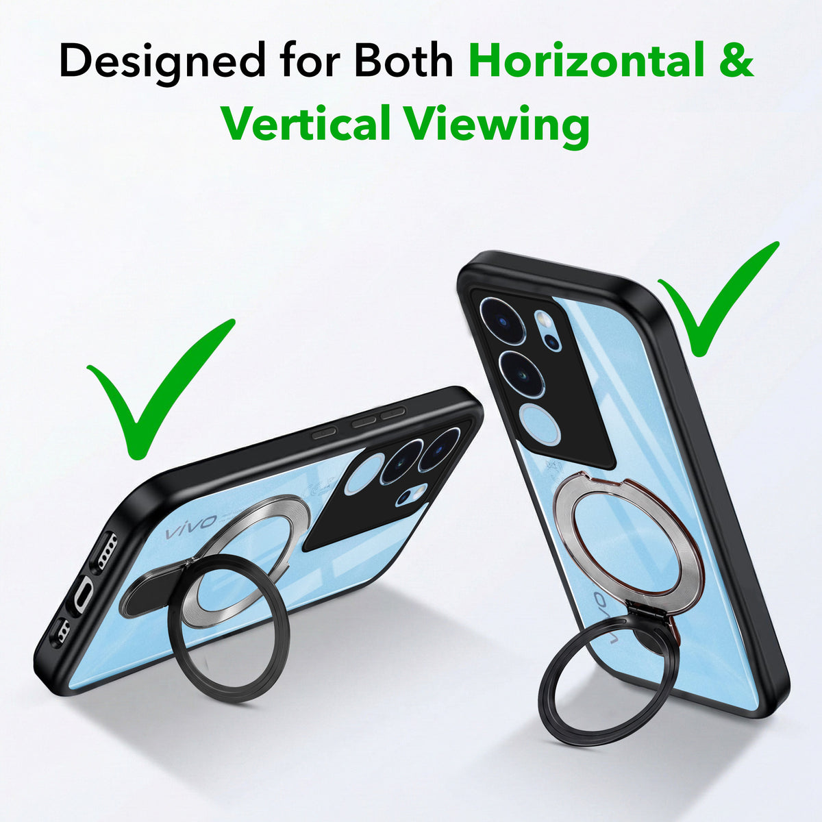 For Vivo V29 | Vivo V29 Pro 5G Back Cover Case (Kick Stand Ring Holder | Life time Anti Yellow | Camera Protection)
