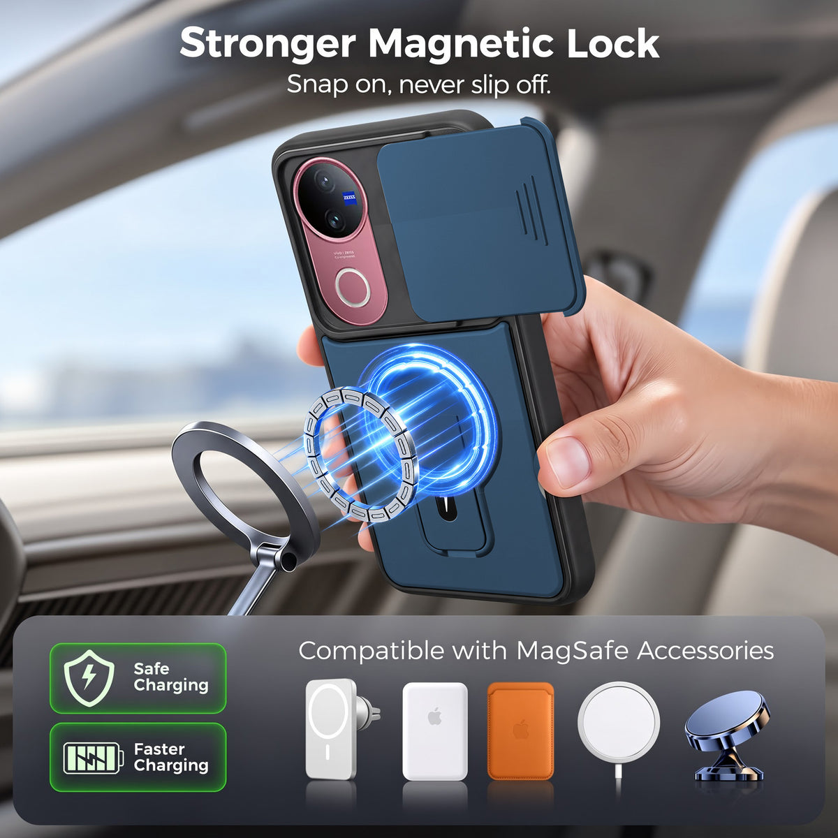 For Vivo V50 | Vivo V50e Back Case Cover Metallic (Hybrid Armor Kickstand | Sliding Shutter Camera Protection | MagSafe Compatible)