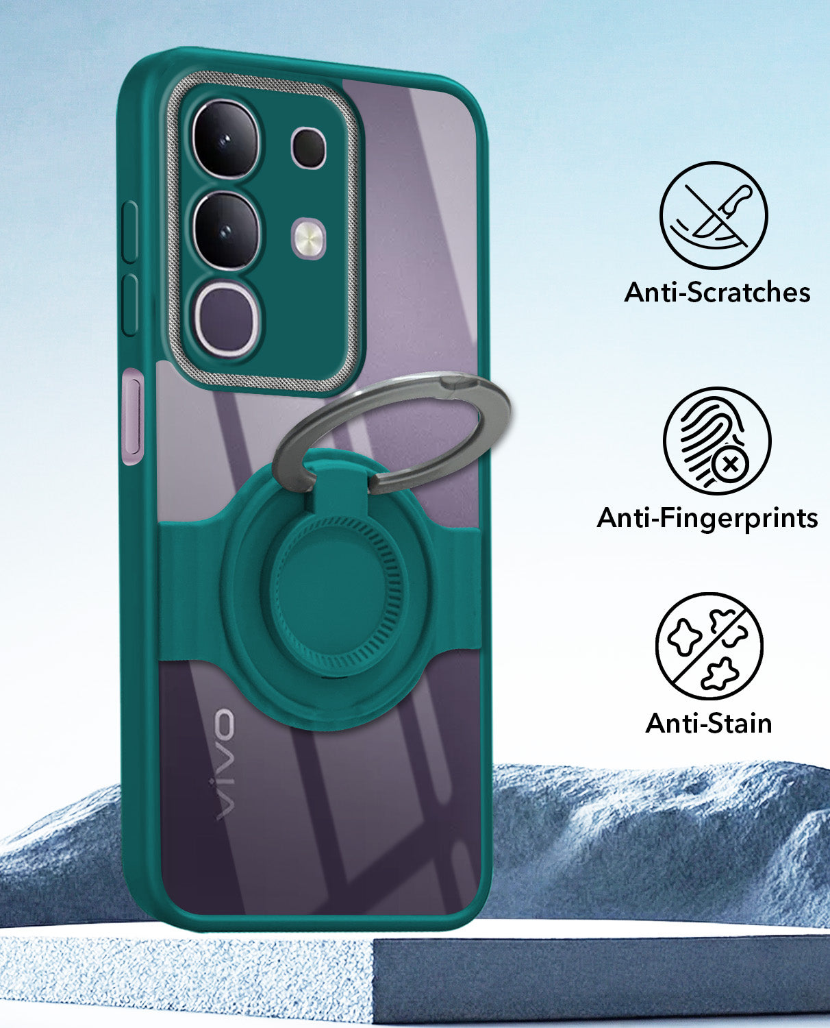 For Vivo T4x | Vivo Y31 Pro Back Cover Case with stand (Built-in Ring Holder Kickstand | Lifetime Anti Yellow | Camera Protection)