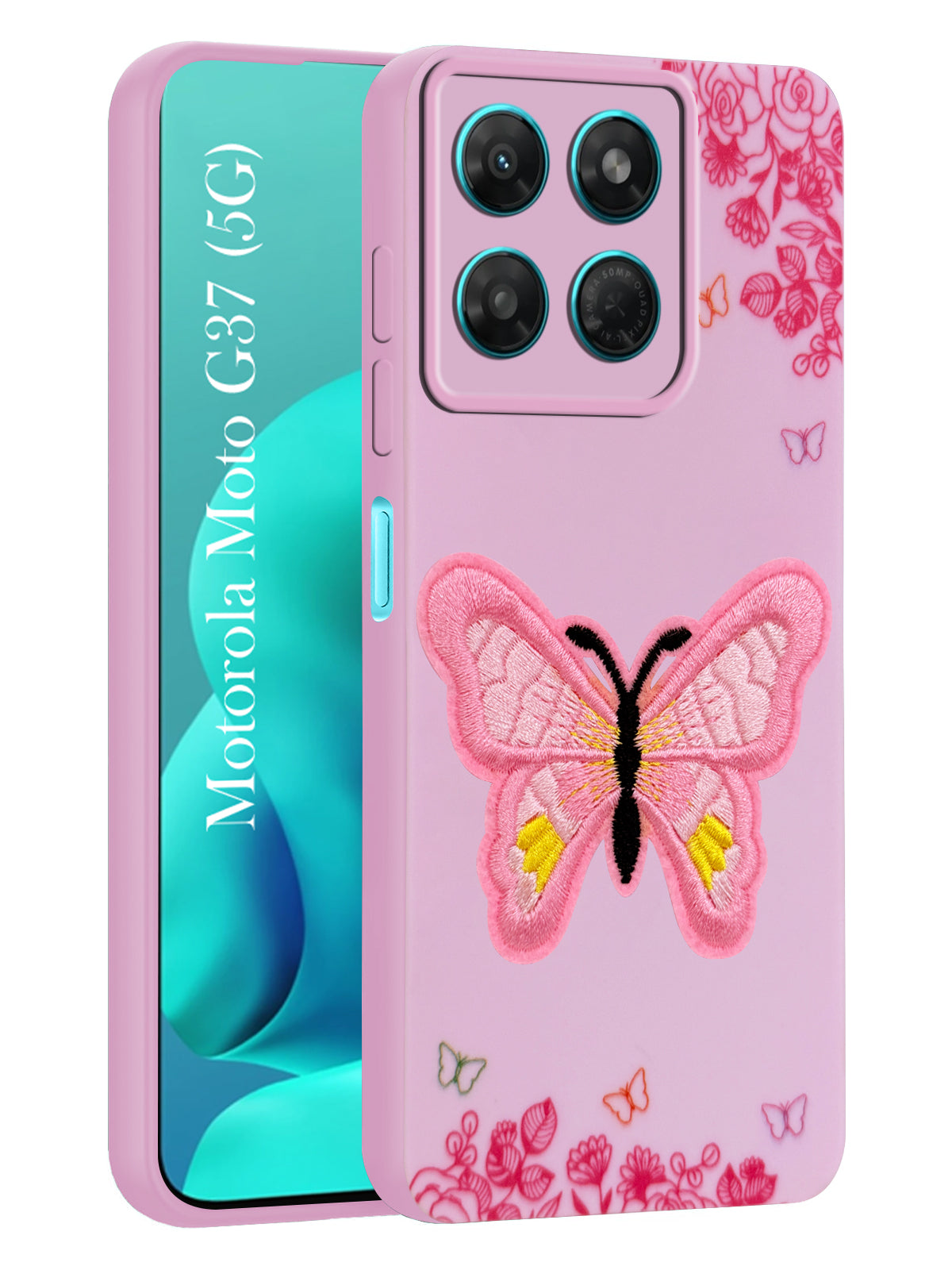 For Motorola Moto G37 Back Cover Case (Soft Butterfly Embroidery | Women Teen Girls | Camera Protection| Matte Silicone)