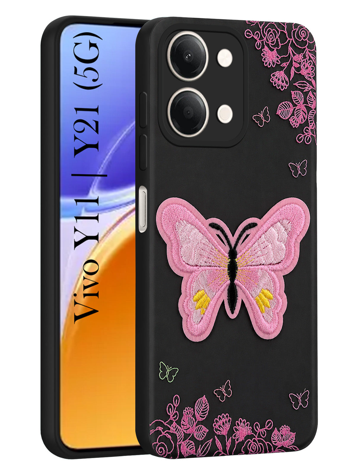 For Vivo Y11 | Vivo Y21 5G Back Cover Case (Soft Butterfly Embroidery | Women Teen Girls | Camera Protection| Matte Silicone)