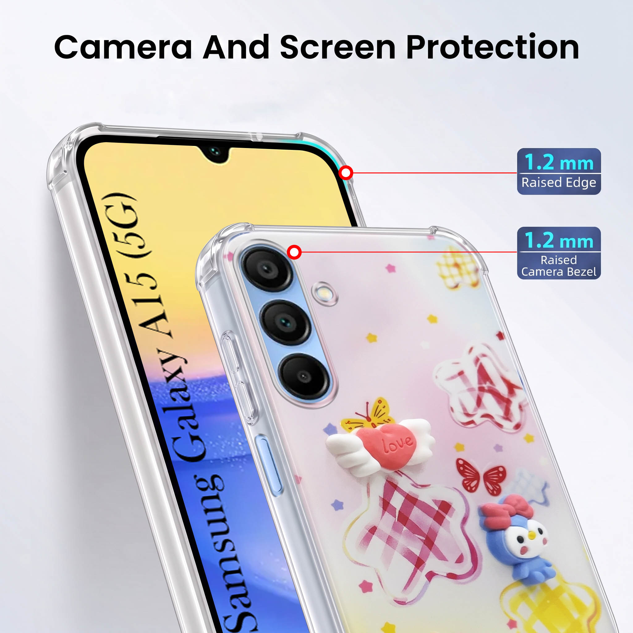 For Samsung Galaxy A15 5G Back Cover Case (3D Cute Cartoons | Hard Back Side Soft | Matte Premium Finish | HD Printing)