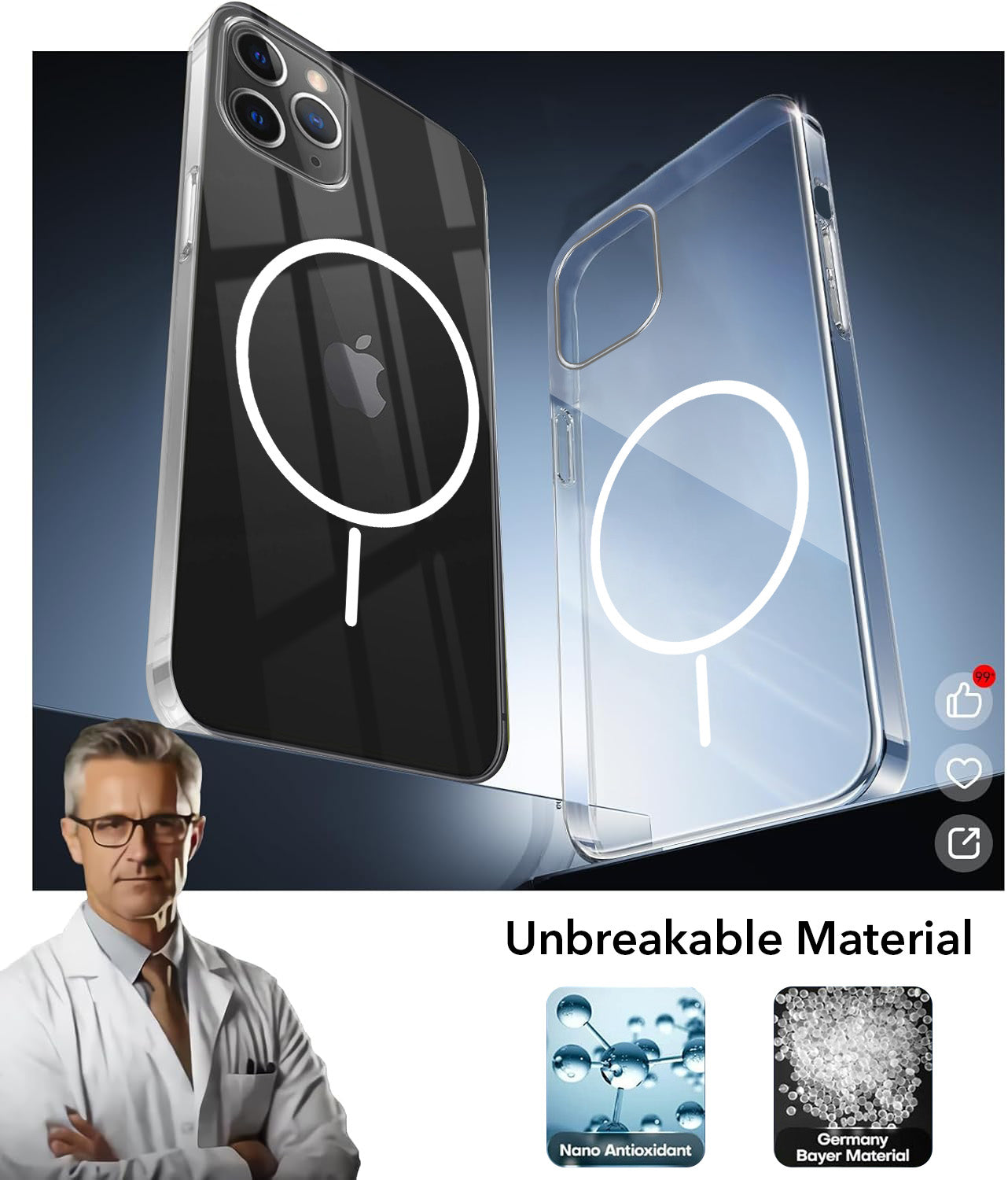 For Apple iPhone 11 Pro Max Back Cover Case Crystal Anti Yellow (MagSafe Wireless Charging Support |Camera Protection Bump)
