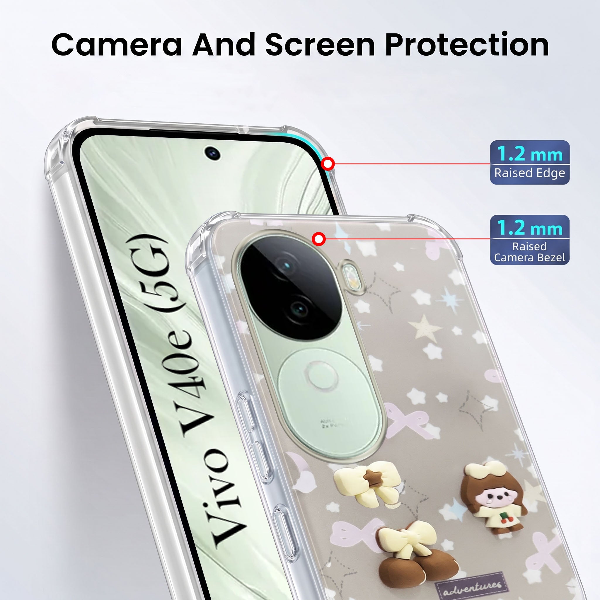 For Vivo V40e Back Cover Case (3D Cute Cartoons | Hard Back Side Soft | Matte Premium Finish | HD Printing)