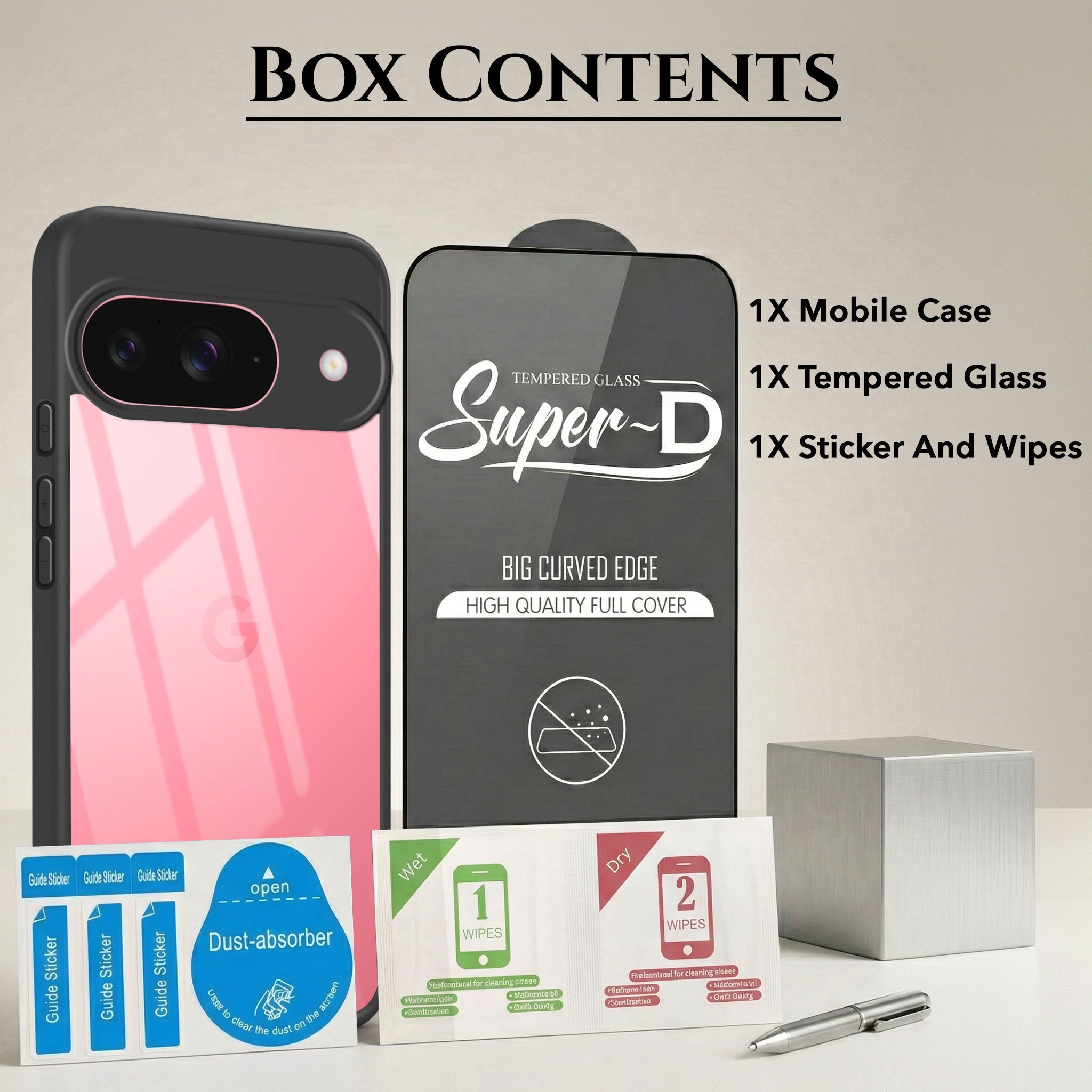 For Google Pixel 9 Combo with Back Cover and 9H Tempered Glass (Lifetime Anti-Yellow | Crystal Clear Shockproof | Oleophobic Coating Screen Glass)
