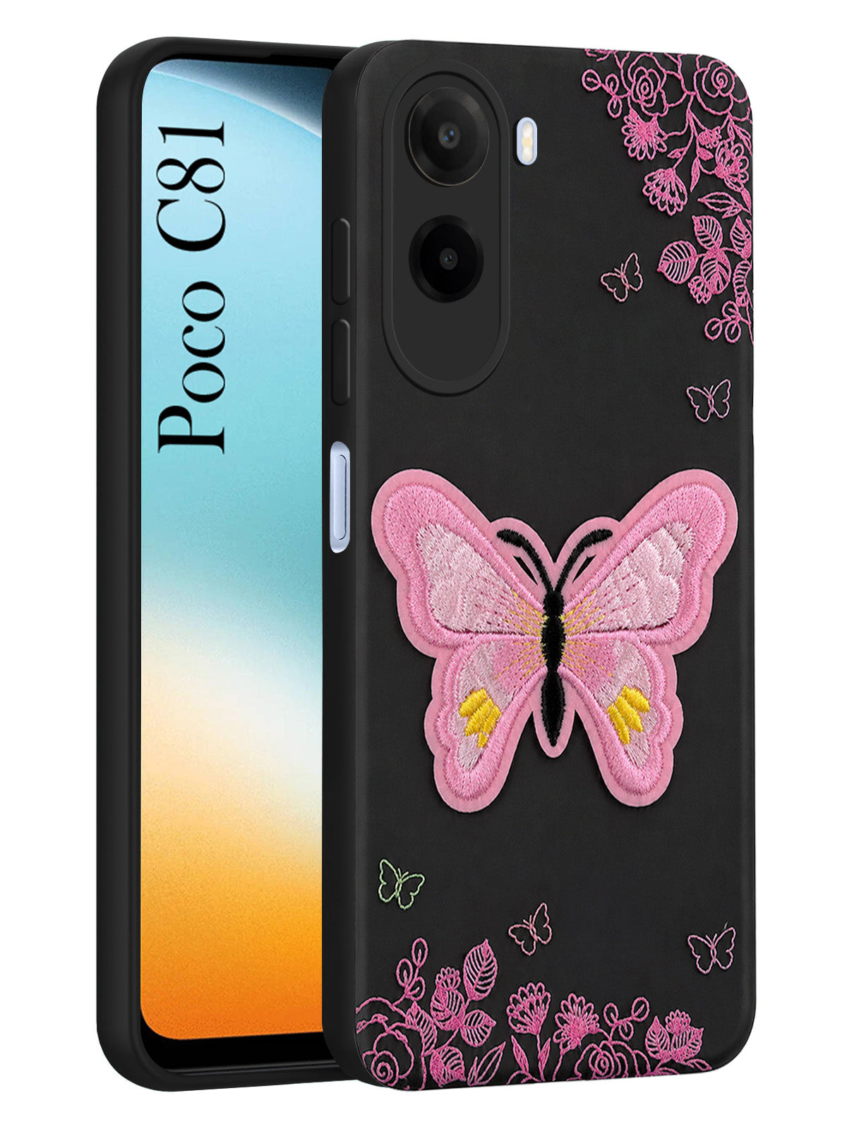 For Poco C81 5G Back Cover Case (Soft Butterfly Embroidery | Women Teen Girls | Camera Protection| Matte Silicone)