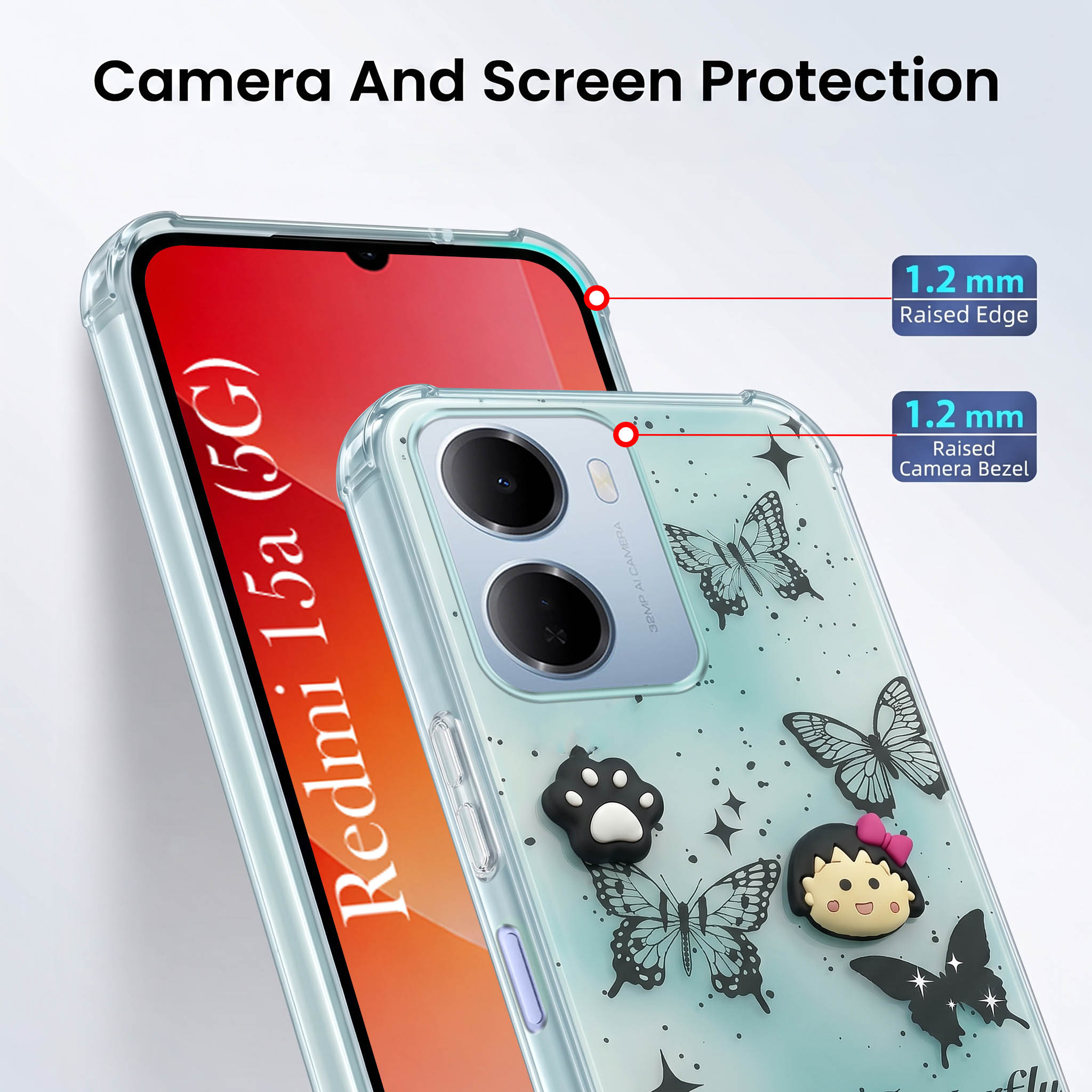 For Redmi 15A 5G Back Cover Case (3D Cute Cartoons | Hard Back Side Soft | Matte Premium Finish | HD Printing)