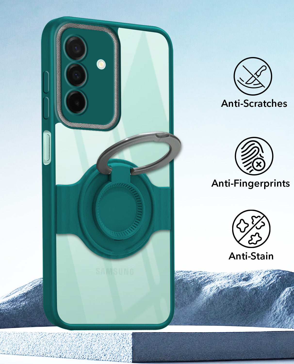 For Samsung Galaxy A26 5G Back Cover Case with stand (Built-in Ring Holder Kickstand | Lifetime Anti Yellow | Camera Protection)