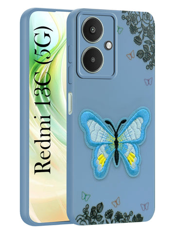 For Redmi 13C 5G Back Cover Case (Soft Butterfly Embroidery | Women Teen Girls | Camera Protection| Matte Silicone)