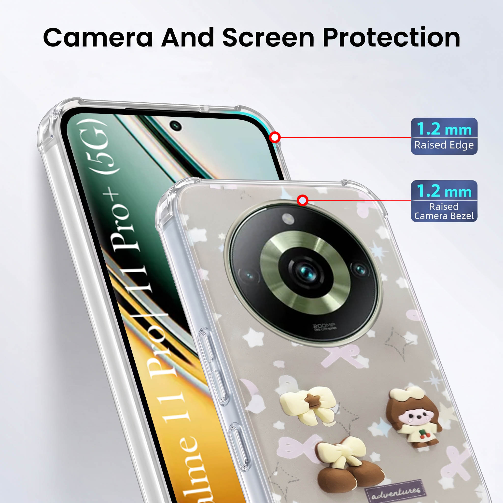 For Realme 11 Pro 5G | Realme 11 Pro Plus 5G Back Cover Case (3D Cute Cartoons | Hard Back Side Soft | Matte Premium Finish | HD Printing)