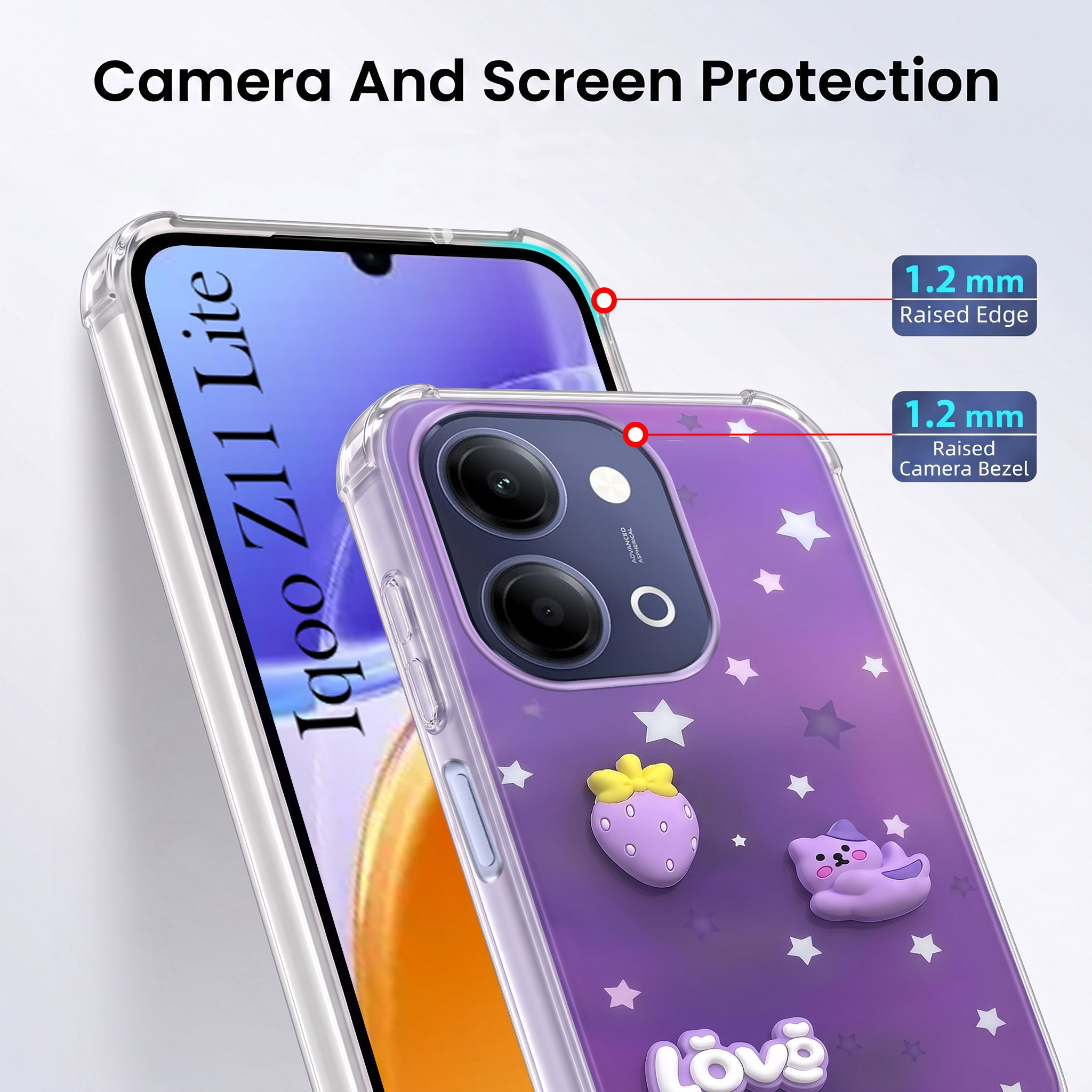 For Vivo iQOO Z11 Lite Back Cover Case (3D Cute Cartoons | Hard Back Side Soft | Matte Premium Finish | HD Printing)