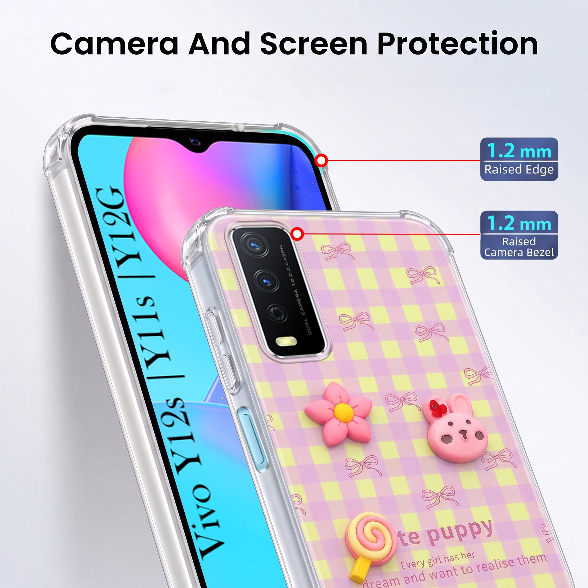 For Vivo Y12s | Y11s | Y12G Back Cover Case (3D Cute Cartoons | Hard Back Side Soft | Matte Premium Finish | HD Printing)