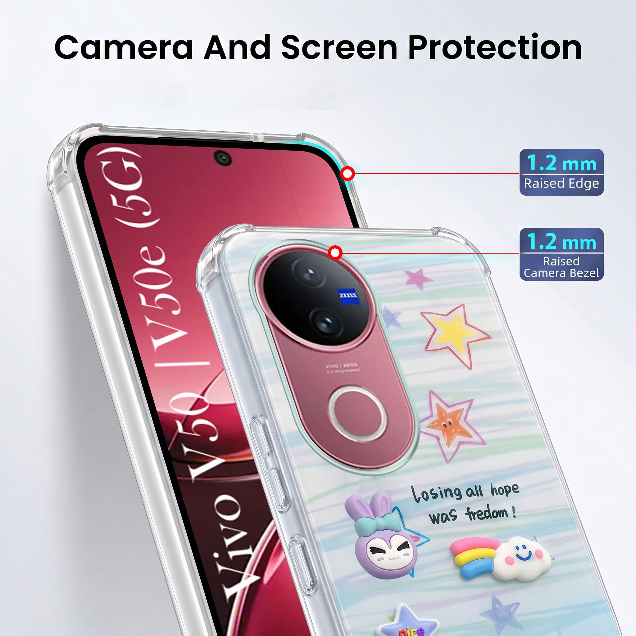 For Vivo V50 | Vivo V50e Back Cover Case (3D Cute Cartoons | Hard Back Side Soft | Matte Premium Finish | HD Printing)