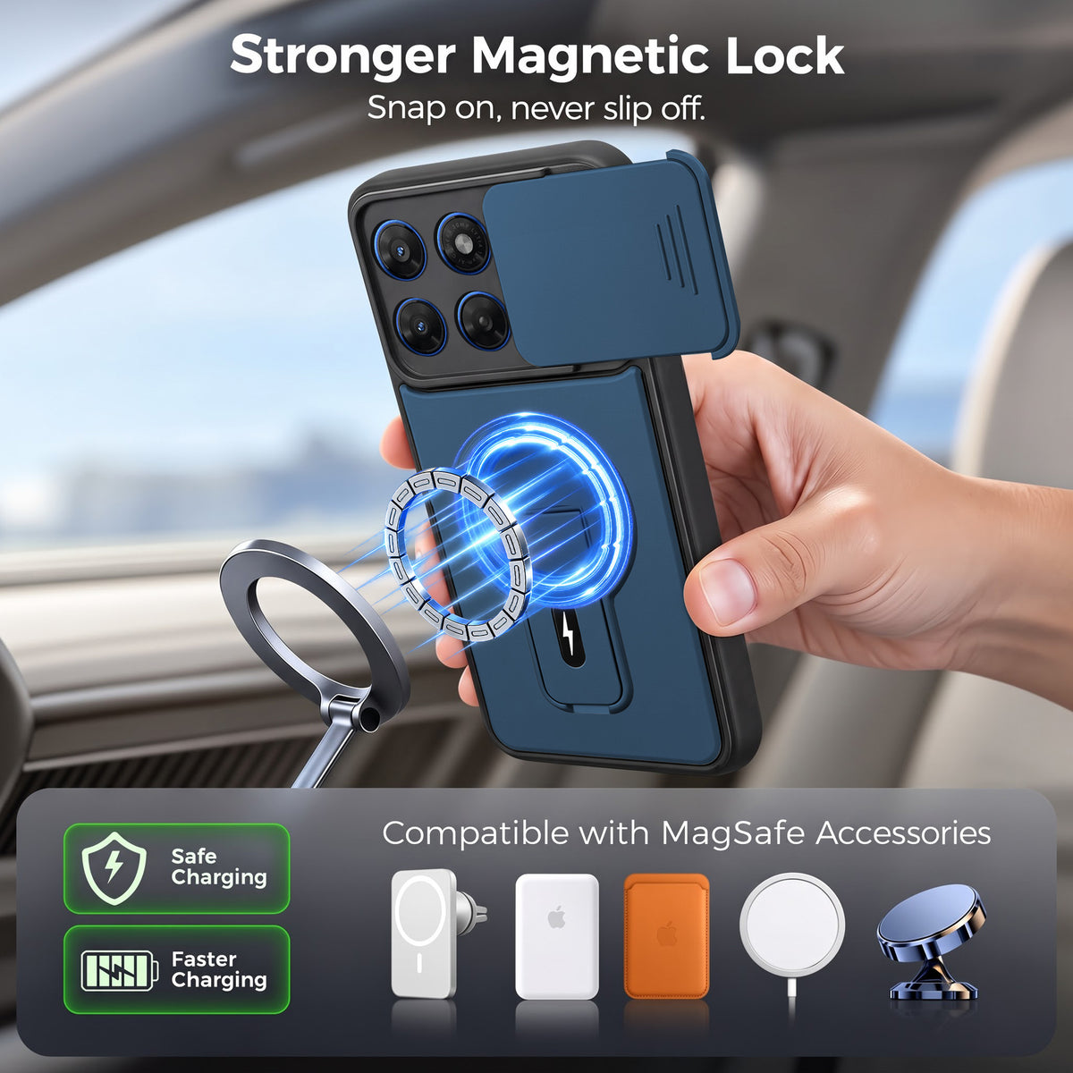 For Motorola Moto G37 Power Back Case Cover Metallic (Hybrid Armor Kickstand | Sliding Shutter Camera Protection | MagSafe Compatible)
