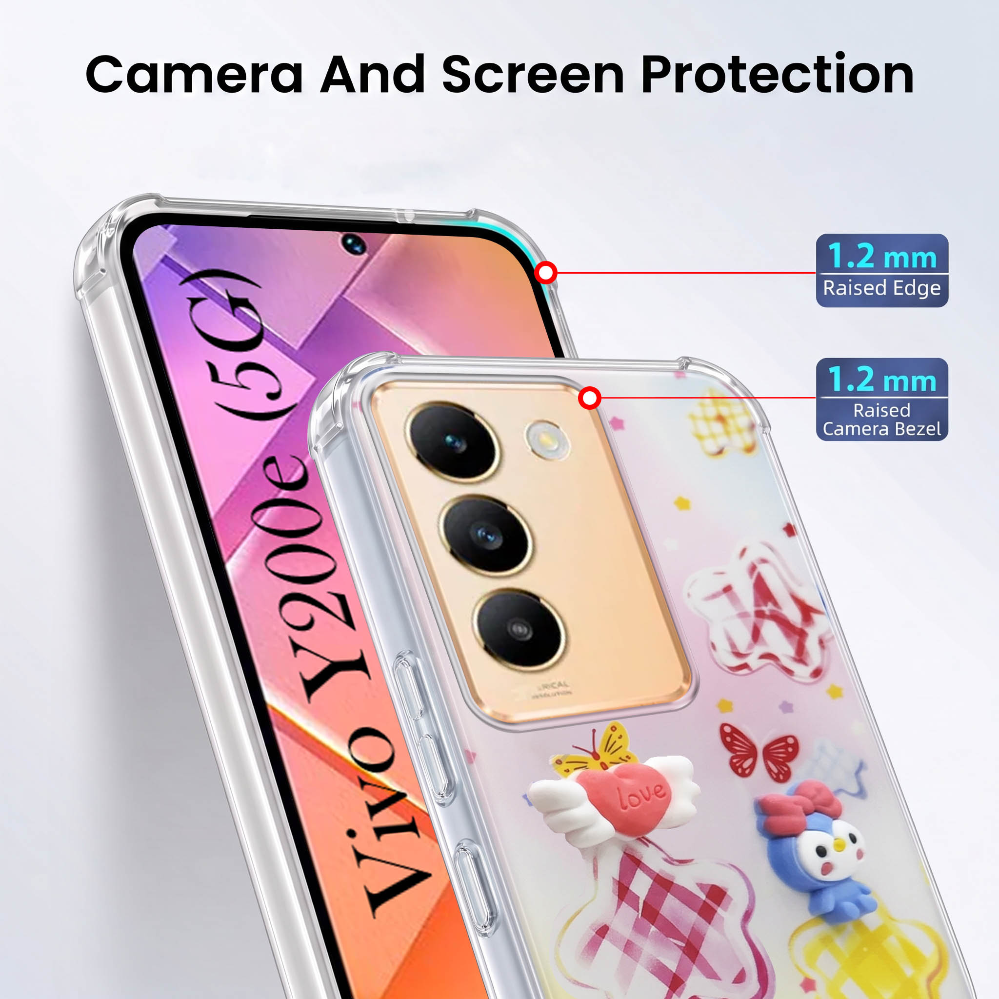 For Vivo Y200e Back Cover Case (3D Cute Cartoons | Hard Back Side Soft | Matte Premium Finish | HD Printing)
