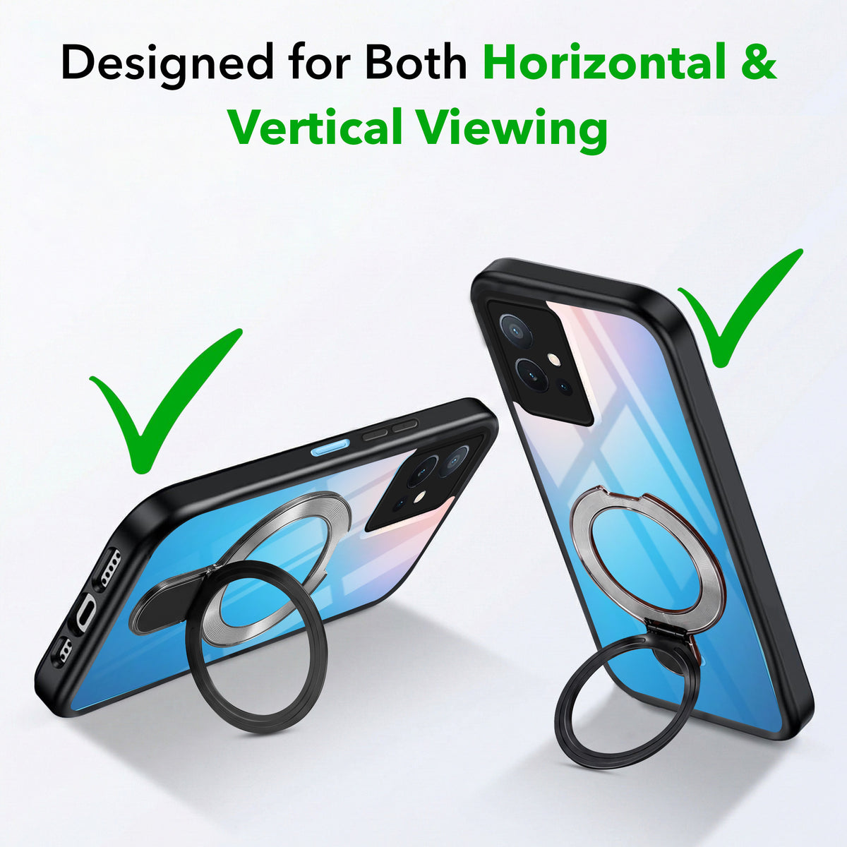 For Vivo iQOO Z6 5G Back Cover Case (Kick Stand Ring Holder | Life time Anti Yellow | Camera Protection)