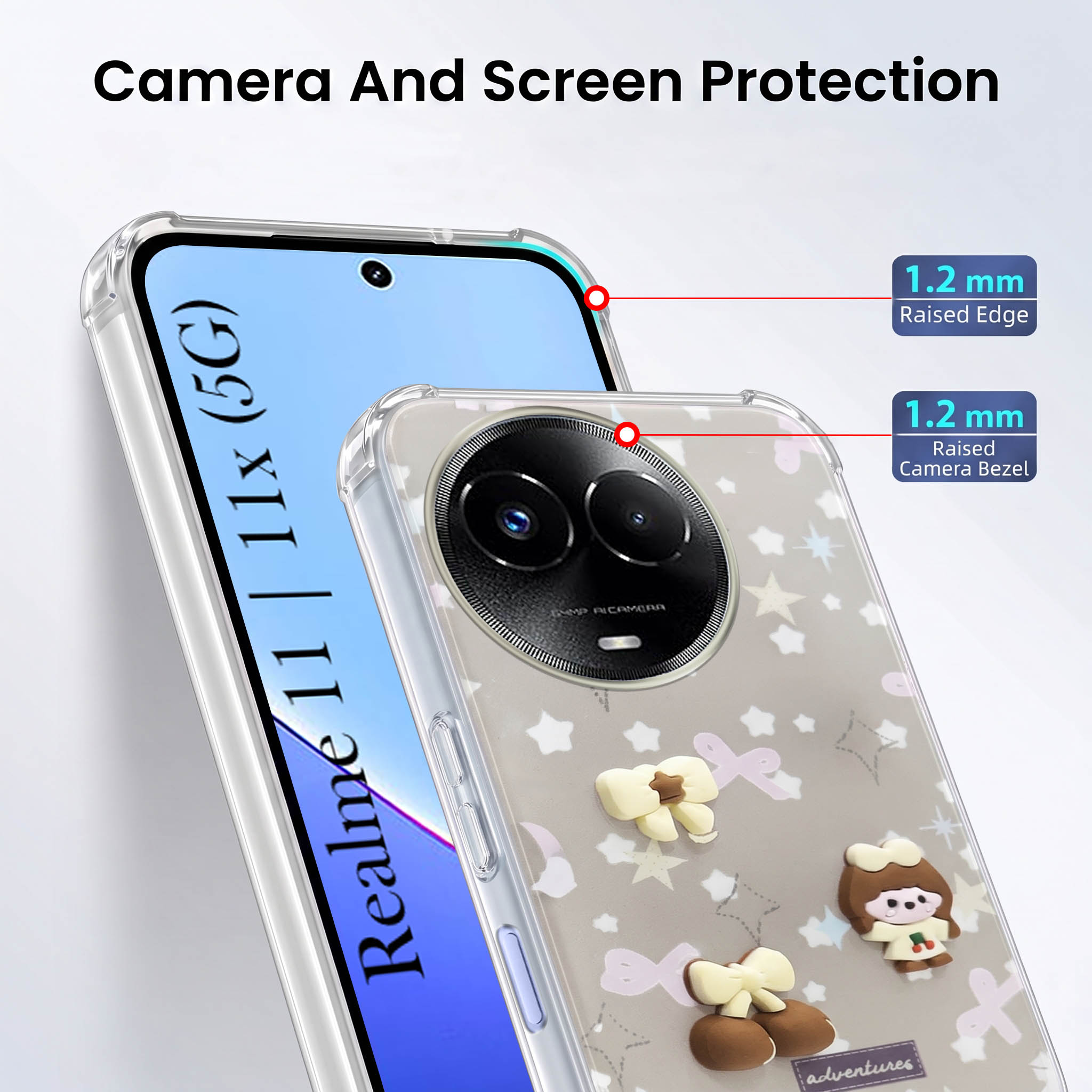 For Realme 11 5G | Realme 11x 5G Back Cover Case (3D Cute Cartoons | Hard Back Side Soft | Matte Premium Finish | HD Printing)