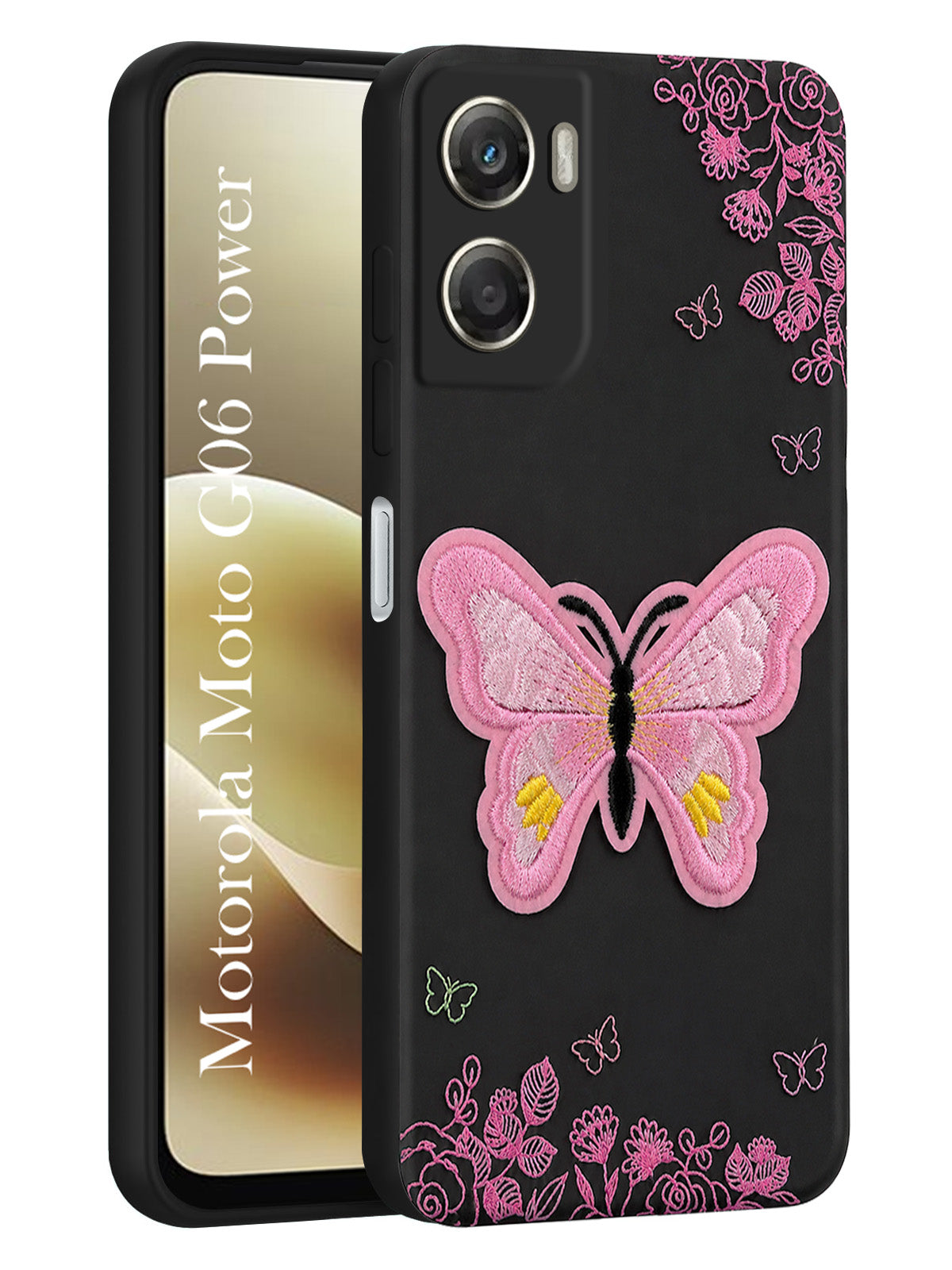 For Motorola Moto G06 Power Back Cover Case (Soft ButterFly Embroidery | Women Teen Girls | Camera Protection| Matte Silicone)