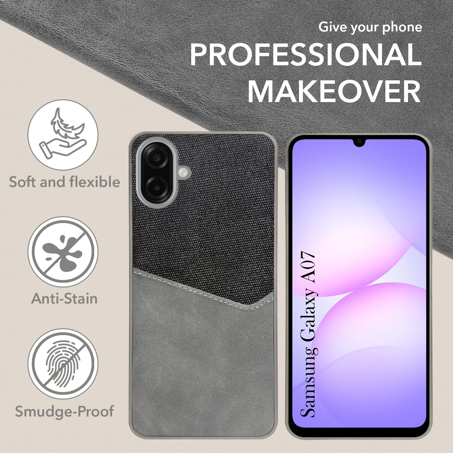 For Samsung Galaxy A07 5G Back Cover Case (Dual PU Leather Stitch | Professional Minimalist | Soft and Flexible)