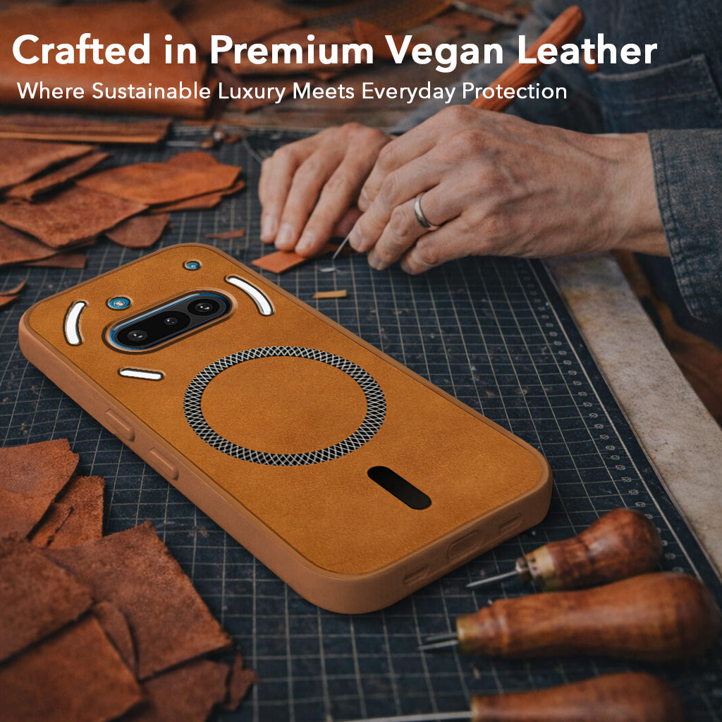 For Nothing Phone 3A 5G Back Cover Case Leather Finish (MagSafe Compatible Wireless Charging | Soft Touch | Camera Bump Protection)