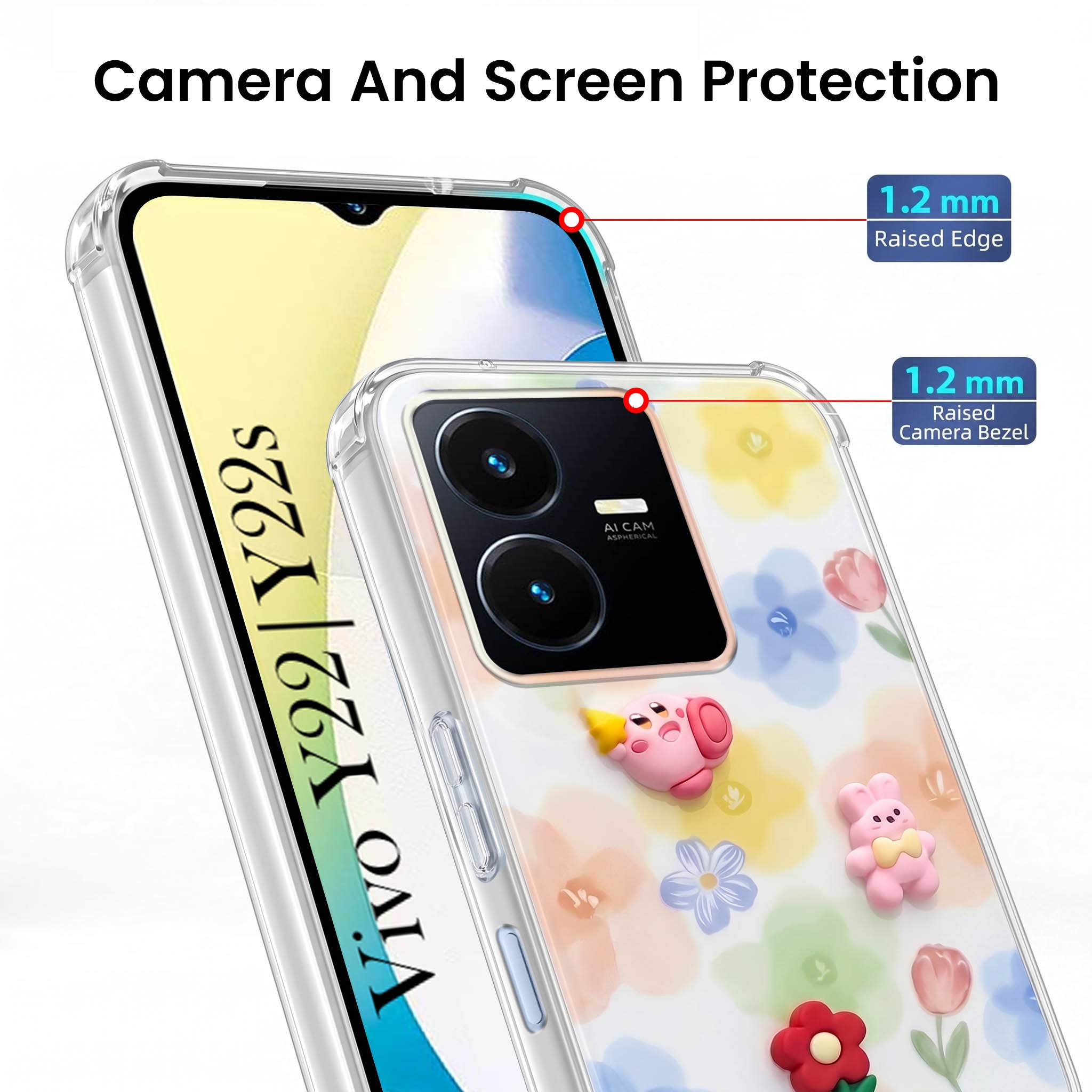 For Vivo Y22 | Vivo Y22s Back Cover Case (3D Cute Cartoons | Hard Back Side Soft | Matte Premium Finish | HD Printing)