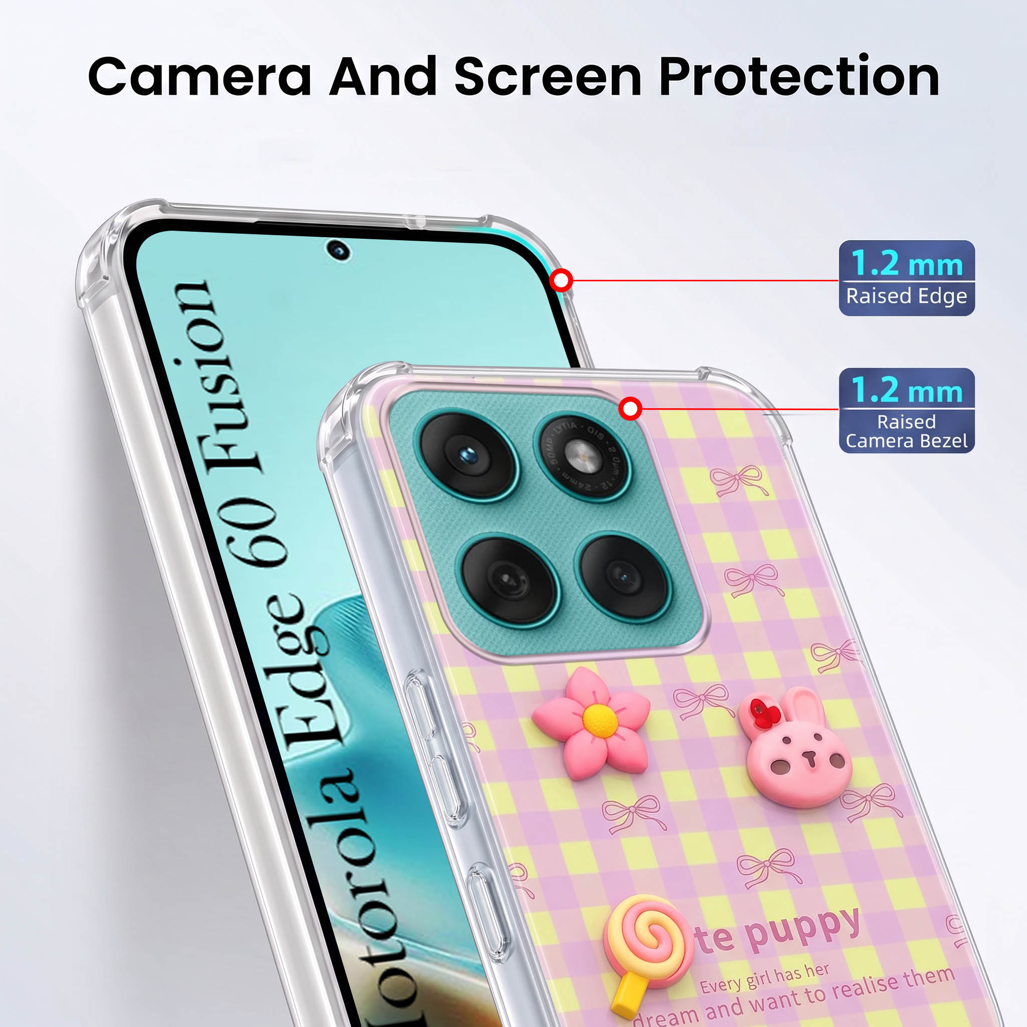 For Motorola Moto Edge 60 Fusion Back Cover Case (3D Cute Cartoons | Hard Back Side Soft | Matte Premium Finish | HD Printing)