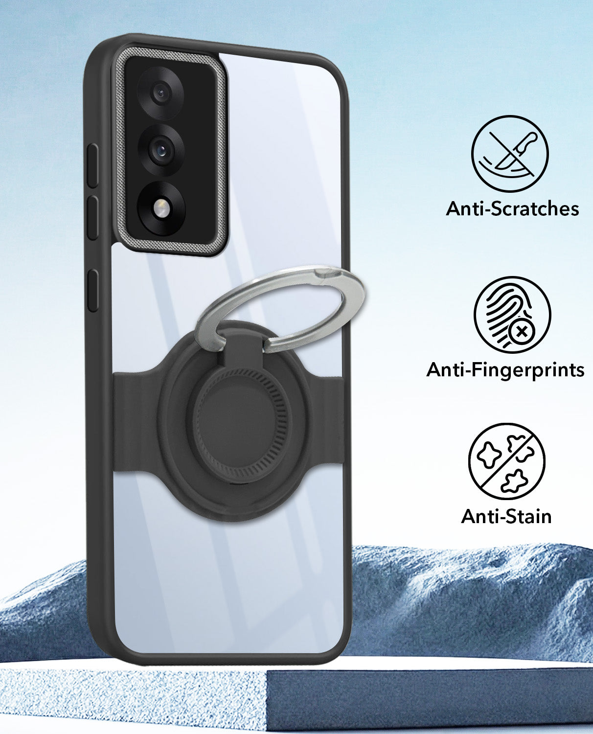 For Oneplus Nord 5 Back Cover Case with stand (Built-in Ring Holder Kickstand | Lifetime Anti Yellow | Camera Protection)