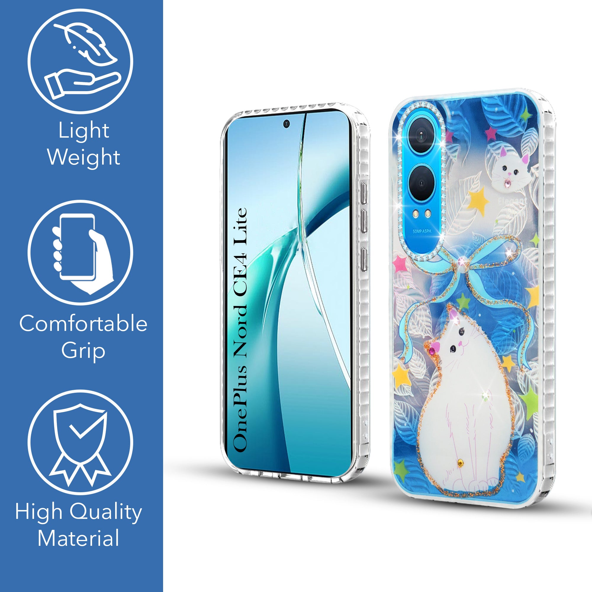 For OnePlus Nord CE 4 Lite Back Cover Case (Luxury Floral Glitter Cute Butterfly | Diamond Studded Camera Bump | Girls & Women Design)