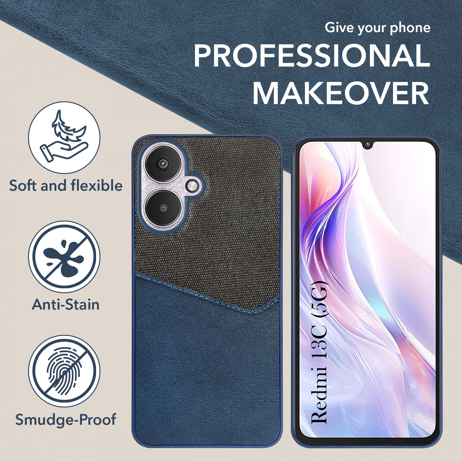 For Redmi 13C 5G Back Cover Case (Dual PU Leather Stitch | Professional Minimalist | Soft and Flexible)