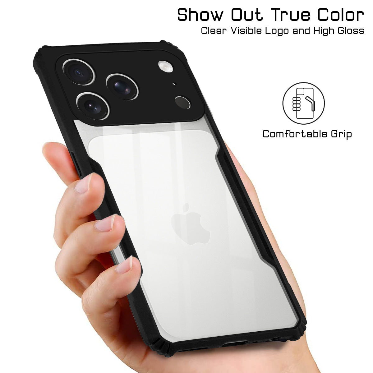 For Apple iPhone 18 Pro Back Cover Case Hybrid (Shockproof with Polycarbonate Clear Panel | Professional Black)