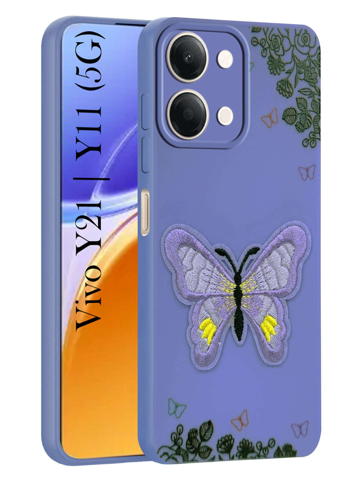 For Vivo Y11 | Vivo Y21 5G Back Cover Case (Soft Butterfly Embroidery | Women Teen Girls | Camera Protection| Matte Silicone)