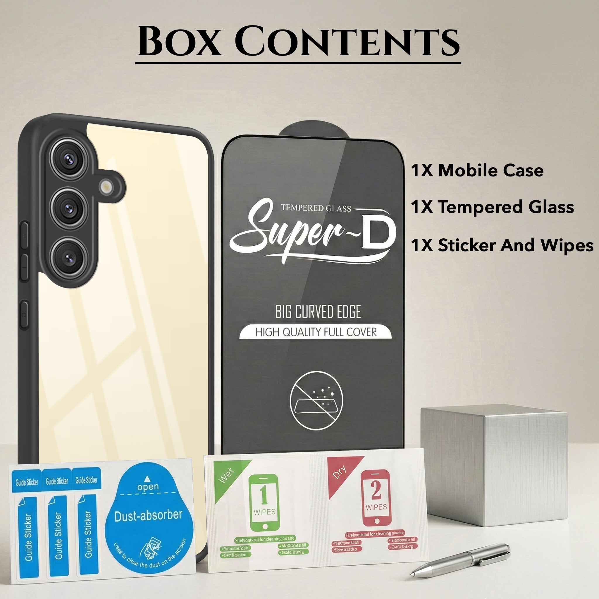 For Samsung Galaxy S24 Combo with Back Cover and 9H Tempered Glass (Lifetime Anti-Yellow | Crystal Clear Shockproof | Oleophobic Coating Screen Glass)