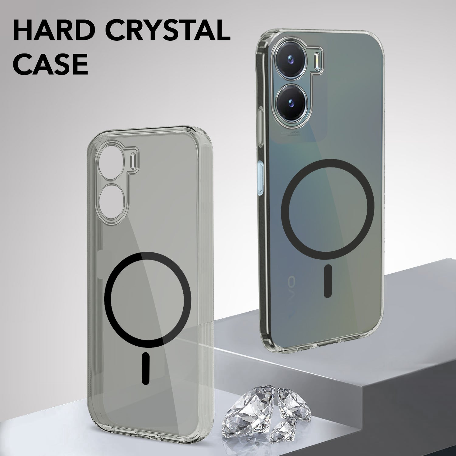 For Vivo T2x Back Cover Case Lifetime Anti-Yellow MagSafe Compatible Clear(Sleek Hard Crystal | Shockproof and Camera Protection)