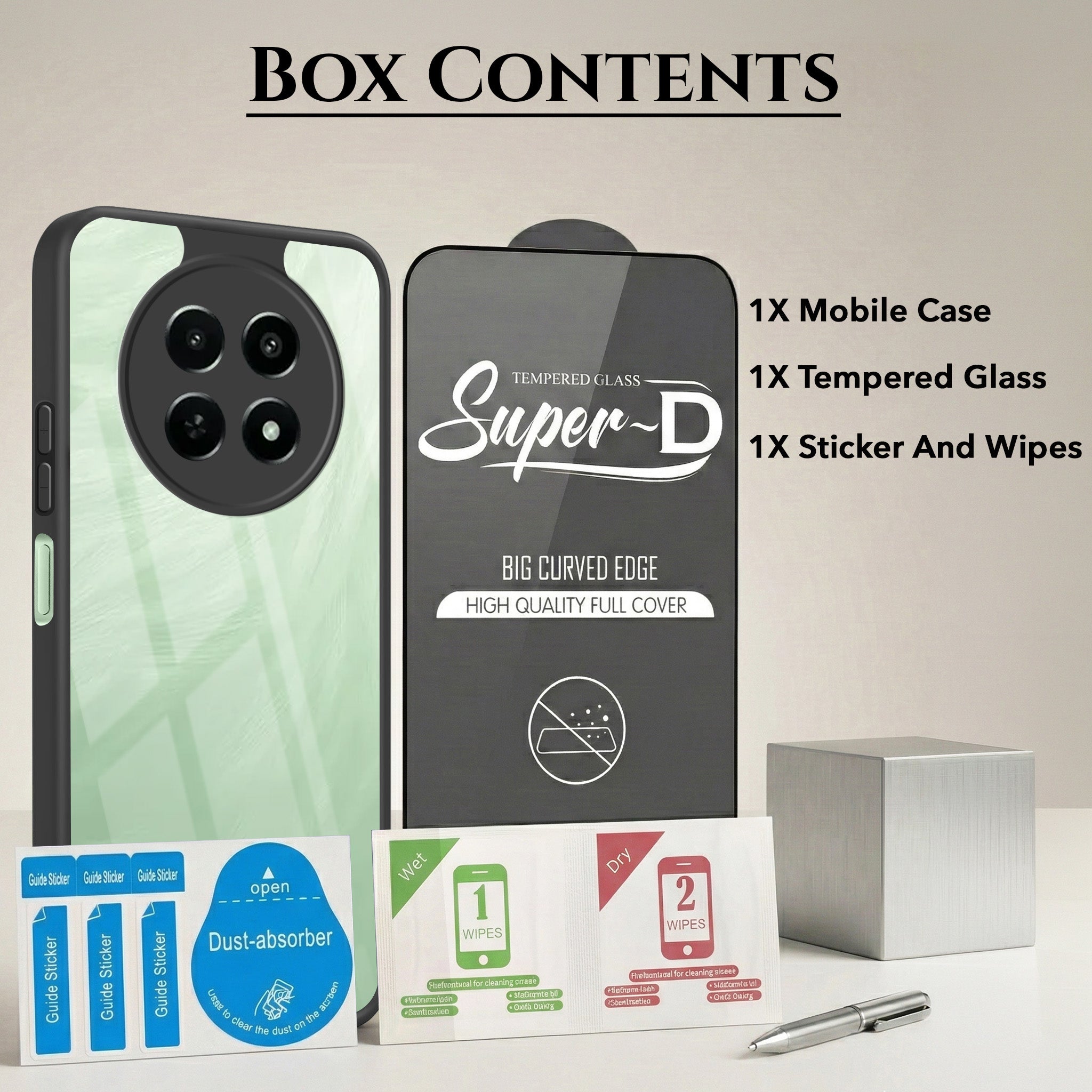 For Realme C65 5G Combo with Back Cover and 9H Tempered Glass (Lifetime Anti-Yellow | Crystal Clear Shockproof | Oleophobic Coating Screen Glass)